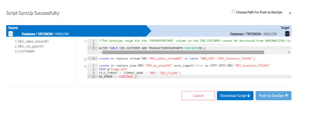 A 4DAlert dashboard displaying automated database deployment, featuring generated automated deployment scripts, validation checks, and built-in locking mechanisms to ensure conflict-free execution within a CI/CD pipeline.
