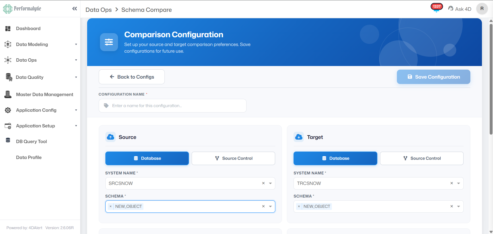 4DAlert — Comparison Configuration Setup