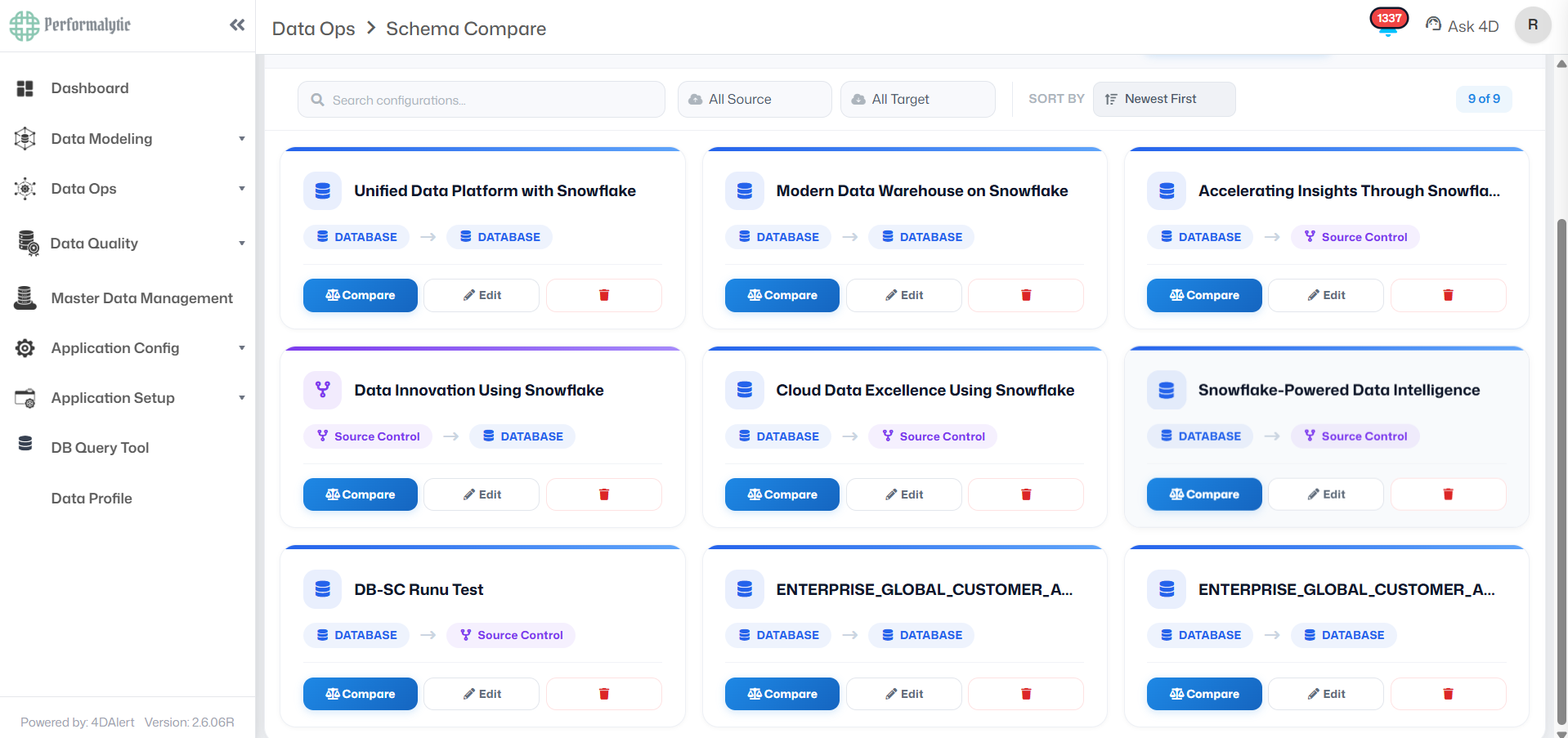 Schema Compare – Saved Configurations List