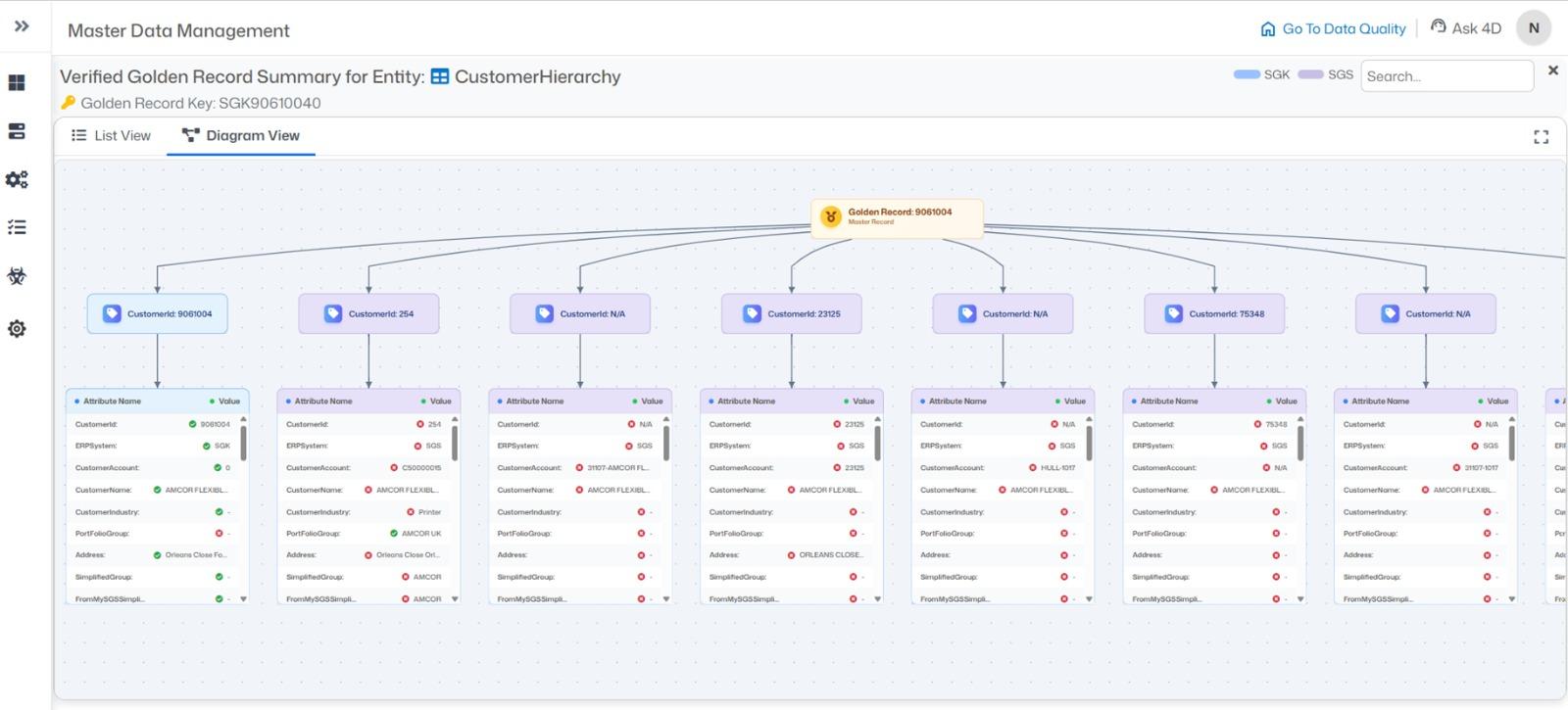 Verified Golden Record Summary for Entity CustomerHierarchy
